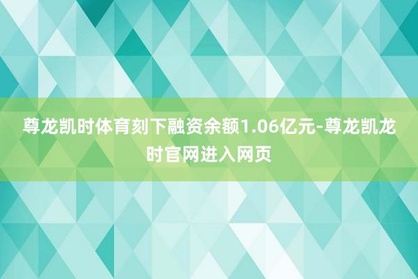尊龙凯时体育刻下融资余额1.06亿元-尊龙凯龙时官网进入网页
